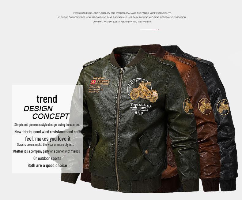 2019 Spring Autumn Slim Fit PU Leather Flight Jacket for Young Men