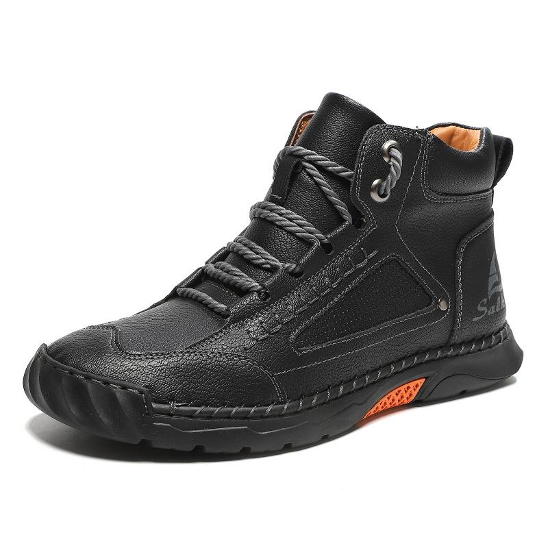 Plus-size Leather Boots, Men's Fashionable Ankle Boots, Flat Lace-up Casual Shoes