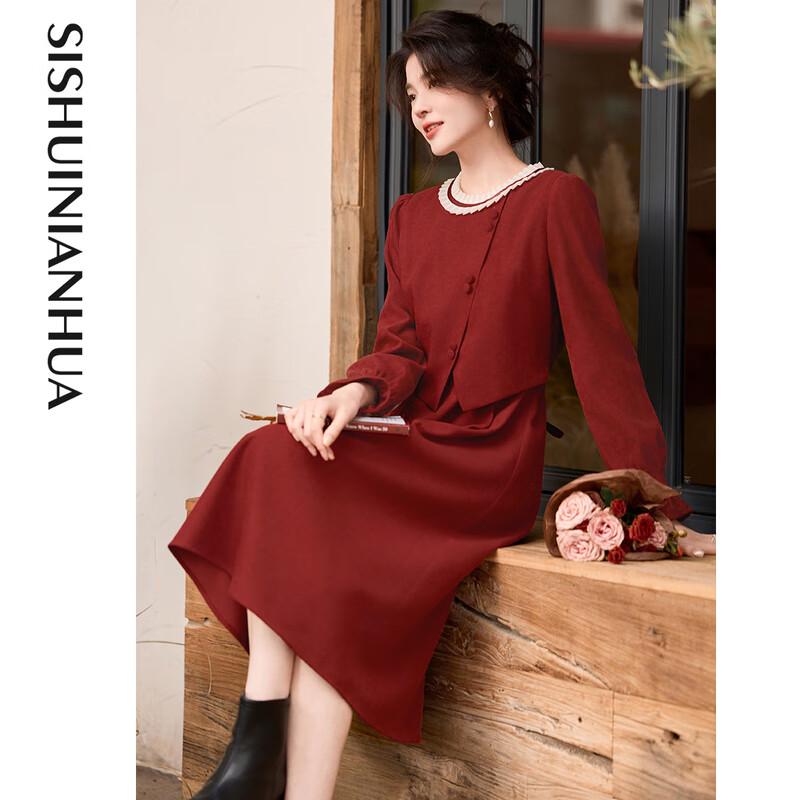 

Sishui Nianhua Women s Elegant Long-Sleeve Mid-Length Dress S