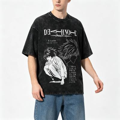 Vintage Death Note L Lawliet Anime Graphic Summer Street Women's Tshirt Unisex Tee Top Men's Cotton Short Sleeve Washed T Shirt