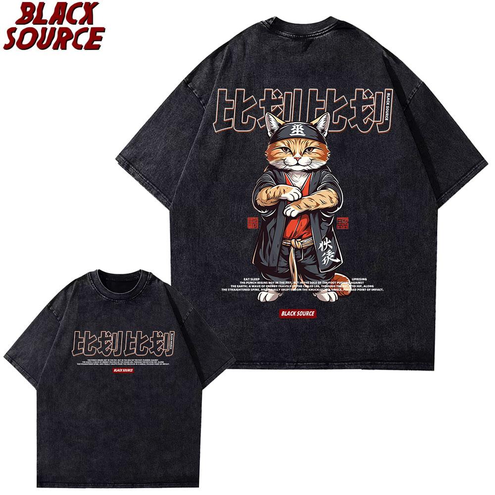 black source Funny Cute Art Japanese Cat Graphic for Cat Lover Catzilla TShirt Graphic T Shirts Womens Clothing Fashion k S