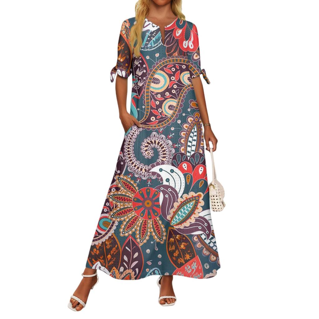 Abito Lungo da Donna Casual Moda Temperamento Elegante Vita Patchwork Stampa Floreale