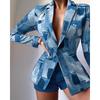 European and American Women's Clothing Fashion Suit Print Shorts Suit Long Sleeve Printed Shorts Suit