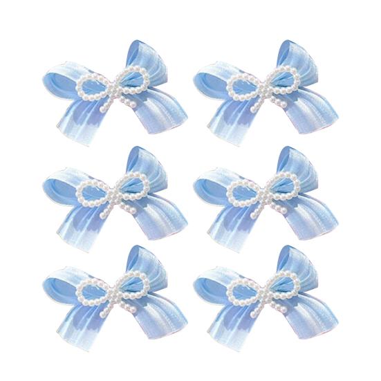 

6Pcs Girl Hairpin Hand-Sewn Bow Hair Clip with Imitation Pearl Beads Macaron Color Safe Scalp-friendly Hairpin Hair Accessories синій