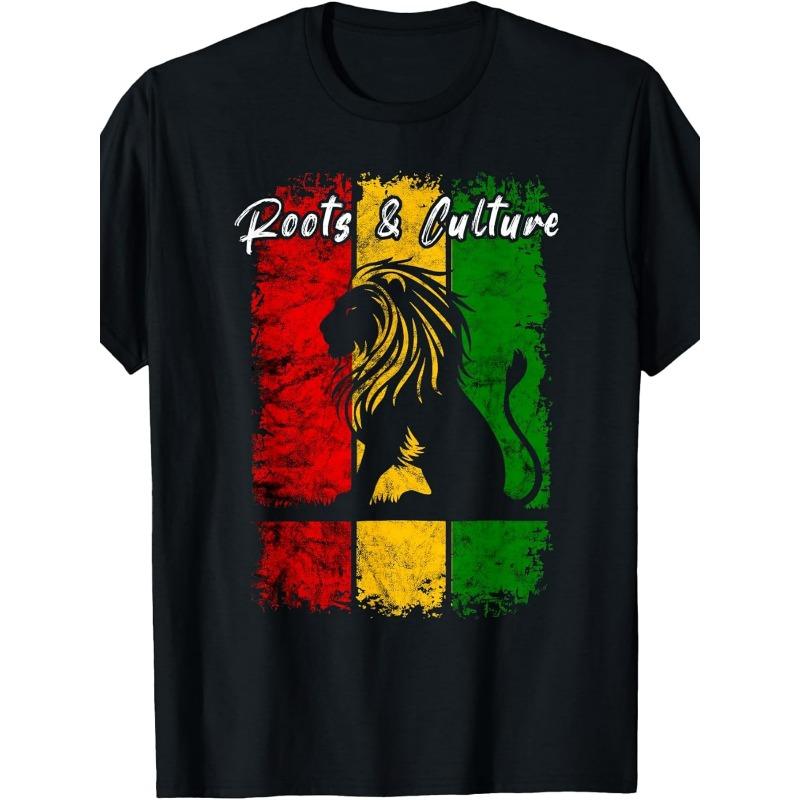 

European sizes Rasta Reggae Music Headphones Jamaican Lion Of Judah T-ShirtSame Style for Men 2025 Summer Short-sleeved Printed T-shirt 4XL