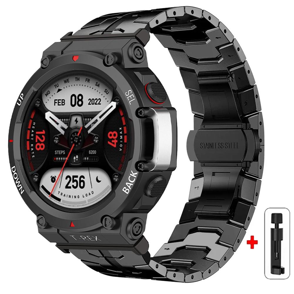 Steel Strap for Huami Amazfit T-rex 3/2 Trex Pro Metal Watch Band for Amazfit T-Rex Ultra T-Rex PRO3 48MM Butterfly Clasp Smartwatch Accessories