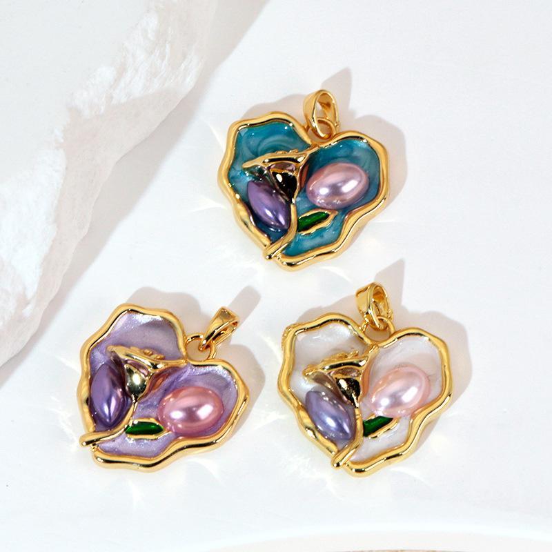 Multi Style Flower Charms For Jewelry Making Brass Gold-Plated Oil Drop Pendant Diy Jewelry Material