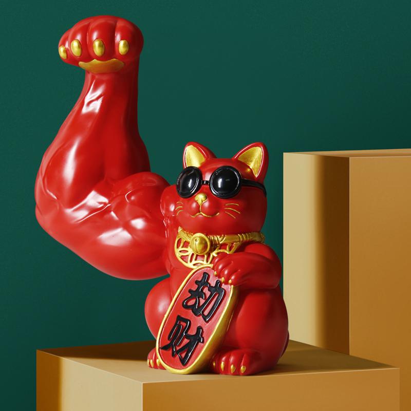 Robust Cat Figurine: Strong, Good Luck Welcoming Gift for Shops with Functional Cash Register Ornament
