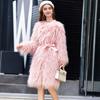 Pelliccia di lana marrone chiaro Cappotto di pelliccia finta edizione coreana Cappotto lungo da donna in lana marrone chiaro tinta unita Cintura in pelo di agnello