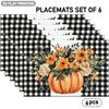 4/6pcs, Black And White Checkered Background, Orange Pumpkin And Floral Pattern Placemats, Suitable for Autumn Holiday Decor, Kitchen Table Decoration