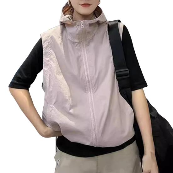 

Женский кардиган с капюшоном и застежкой-молнией без рукавов, подол на шнурке, сплошной цвет, свободная защита от солнца, повседневный спортивный жилет для повседневной жизни XL розовый