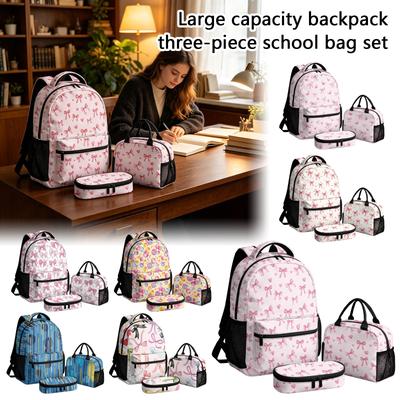 Large Capacity Kids Backpack Set with - 3 Piece School Backpack, Lunch Bag and Pencil Case for Girls