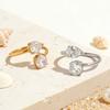 Stainless Steel Open Rings Waterproof PVD Gold Plated Teardrop Round Cubic Zirconia Finger Jewelry for Women