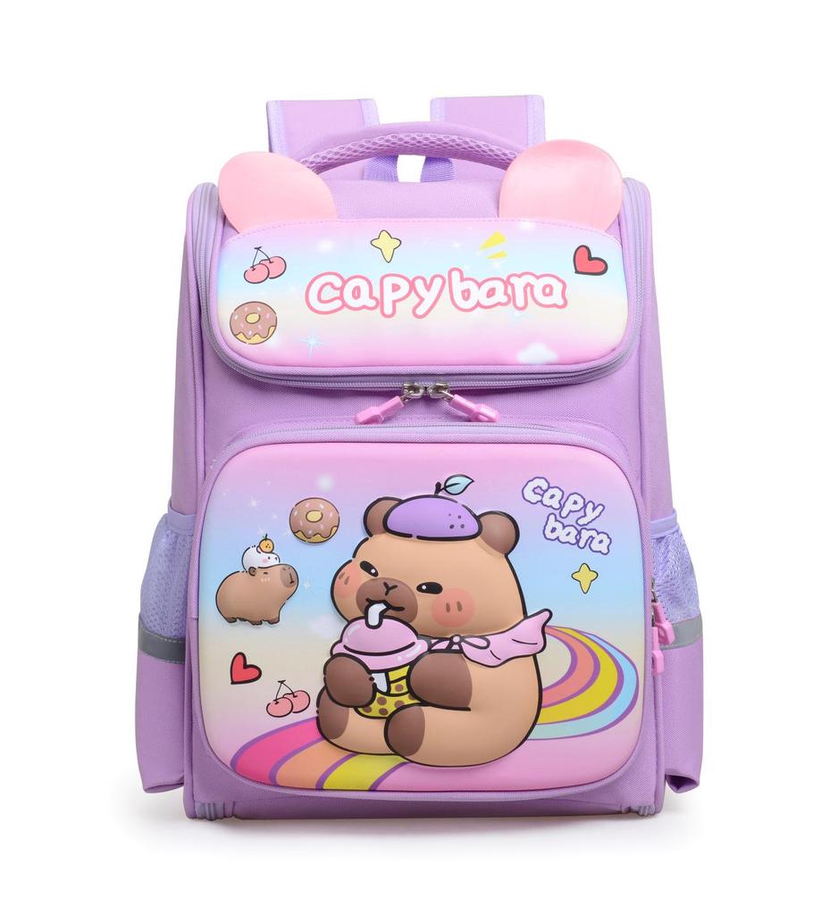 Capybara Cartoon Rucksack für Jungen & Mädchen der 1. & 2. Klasse – Schultasche für Kinder mit Weltraum-Thema