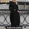 Fashion Autumn Winter Long Sleeve O-Neck Solid Color Print Casual Dresses