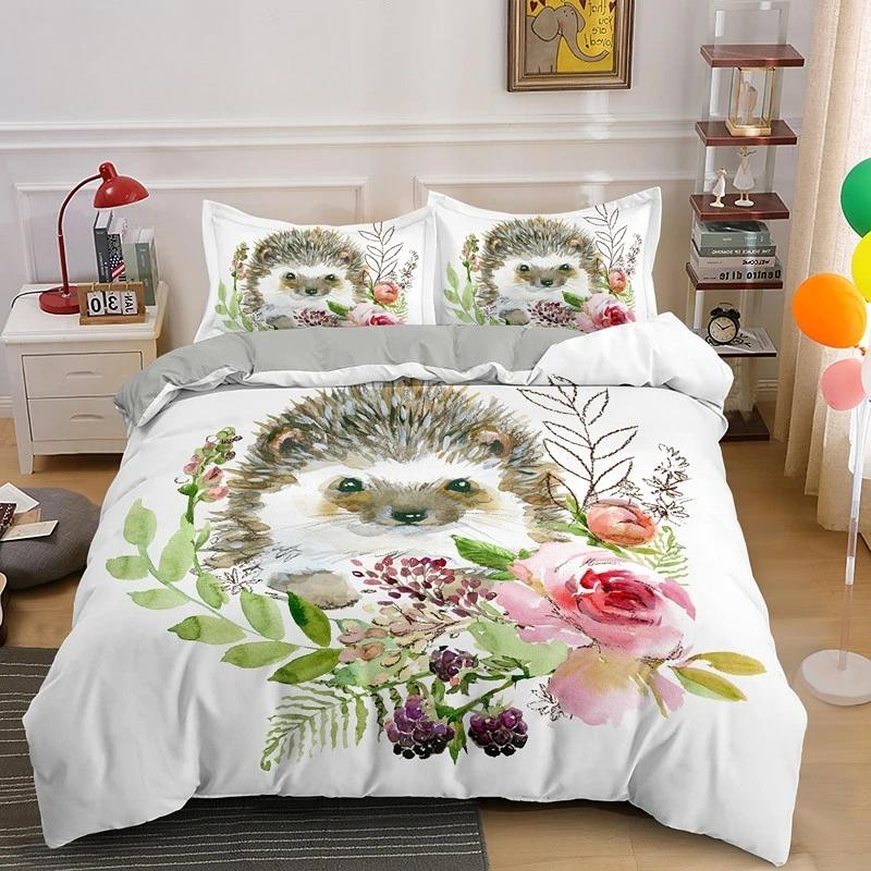 Povlečení s motivem ježka, královská 3D sada s krásnými zvířaty pro děti, teenagery a dospělé, povlečení s divokou zvěří, povlak na polštář, dárky pro děti