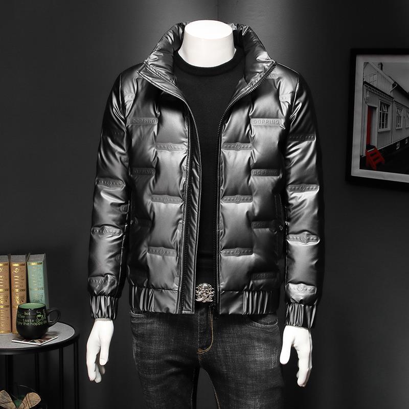 Winter thickened cotton clothes men s trend fashion stand-up collar glossy warm jacket M  about 75-80kg