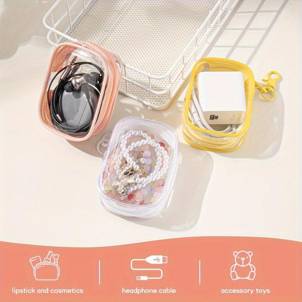 1pc Mini Storage Bag Transparent PVC Zipper Pouch Chargers Data Cables Earphones Jewelry Lightweight Portable Travel & Daily Use