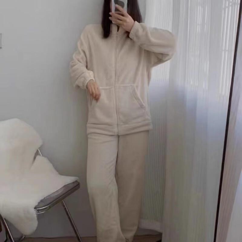 OEING Women's Thickened Warm Zipper Loungewear Set