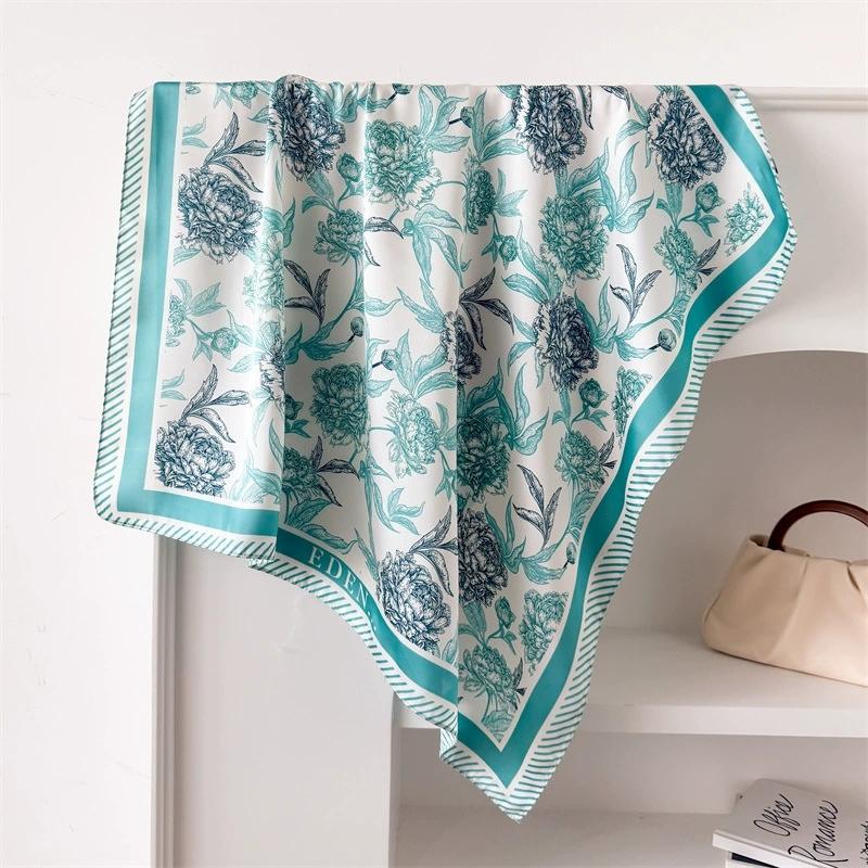 Women Fashion New Spring Flower 70cm Small Square Scarf Simulated Silk Scarves Spring/Summer Printed Flower Neck Scarf