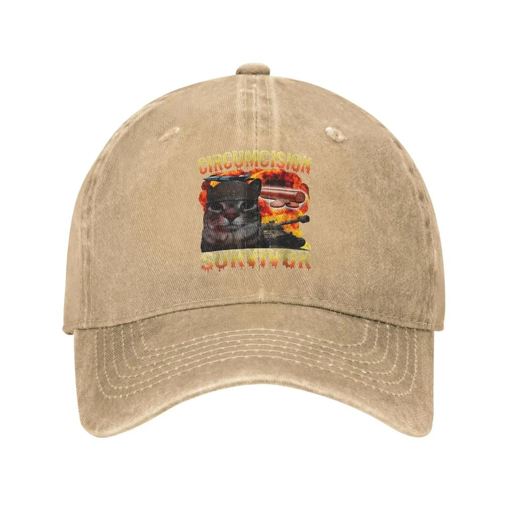 Circumcision Survivor Funny Cat Meme  Baseball Cap Sun Hunting Camping Adjustable Washed Trucker Hat Unisex Women Baseball Caps