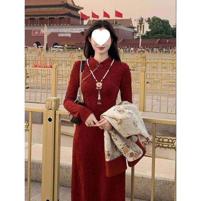 New Chinese National Style: Splendid Years Retro Qipao - Autumn/Winter Elegant and Cool Dress L