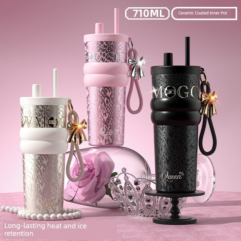 New 316 Stainless Steel Thermos Cup, Simple and Stylish, Large Capacity Thermos Cup with Ceramic Inner Liner, Portable Car Water Cup