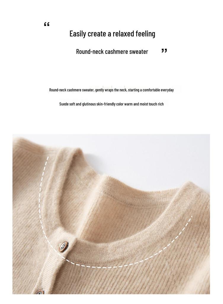 New Cashmere Wool Round Neck Single-Breasted Sweater - Versatile Loose Fit for Autumn/Winter
