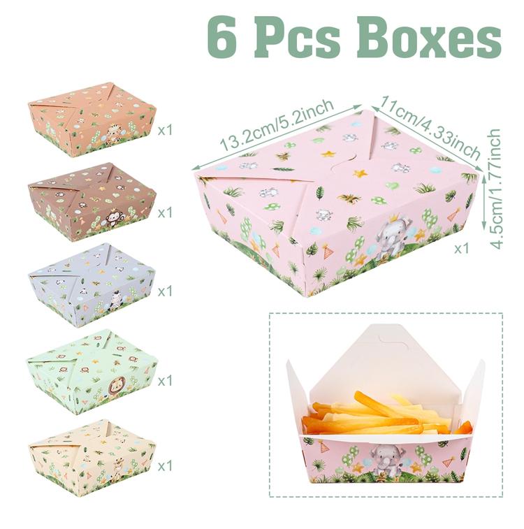 

6pcs DIY Jungle Animals Paper Snack Box Food Trays Food Boxes Happy Birthday Party Decoration Kids Party Supplies Gifts Box 13.2x11x4.5cm