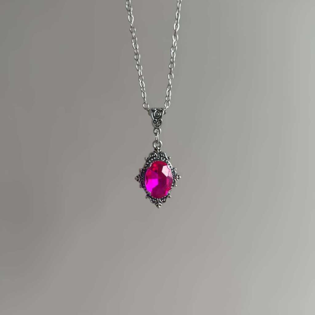 Collana Ciondolo Rubino Vittoriano per Donna con Catena in Lega e Pietre Preziose Eleganti per Feste