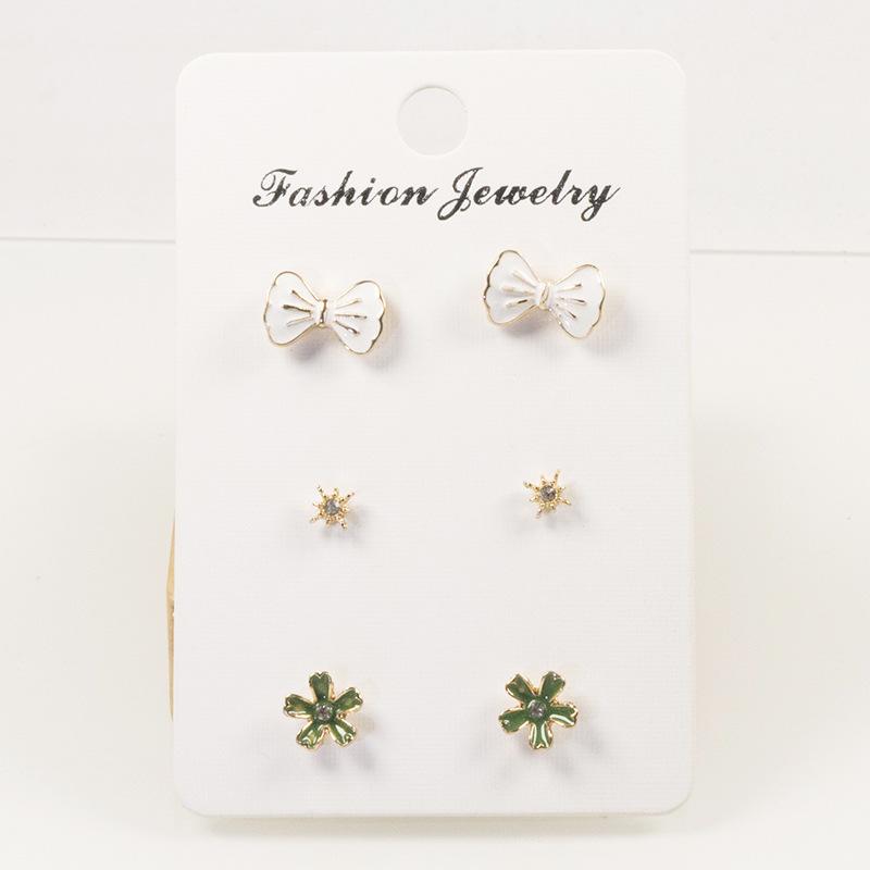 S925 silver needle cherry blossom bow flower stud earrings three-piece set, girl gentle and sweet ins wind flower earrings серебряный