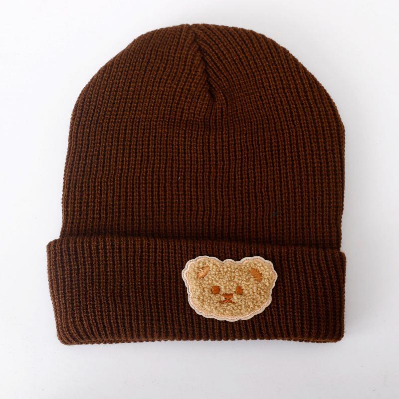 Cute Bear Solid Color Wool Hat Women's New Autumn and Winter Warm Ear Protection Versatile Knitted Hat Tide