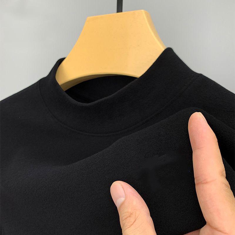 

Мужская футболка осень/зима с полувысоким воротником и длинным рукавом, облегающий крой в корейском стиле, из немецкого бархата, для людей среднего возраста и молодежи. 5XL