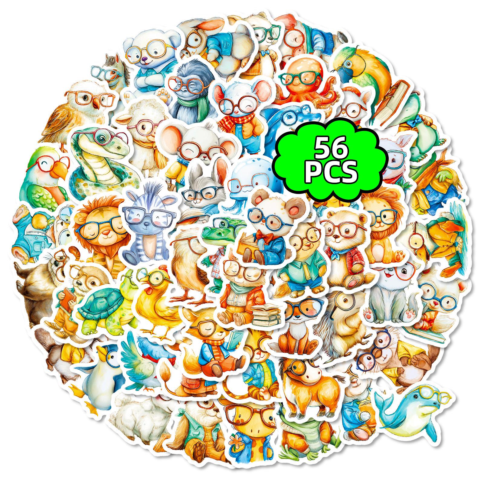 56 Small Animals With Glasses Graffiti Stickers, Gentle And Cute Literary Cartoon Stickers, Decorative Stickers