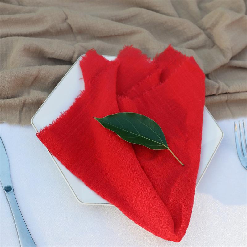 Crinkled Frayed Edge Bamboo Cotton Napkin with Tassels – Western Art Table Decoration Placemat