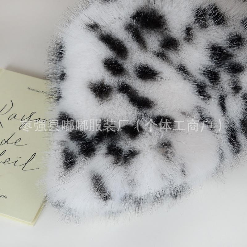 Faux Fur Leopard Print Fisherman Hat - Retro Autumn Winter Plush, Thickened for Warmth, Cold-Proof with Ear Protection.