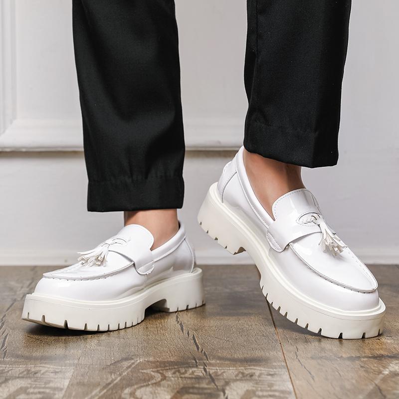 Men Loafers Thick Sole Solid Color Tassel Decoration Professional Business Men Shoes