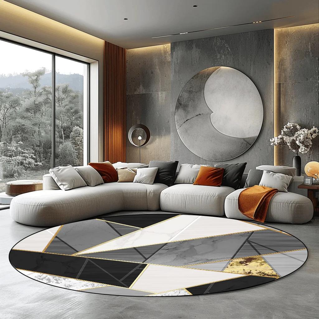 Luxury Modern Grey Round Carpet for Living Room Home Decoration Large Rugs Bedroom Carpet Non-slip Floor Mat Chair Mats Washable