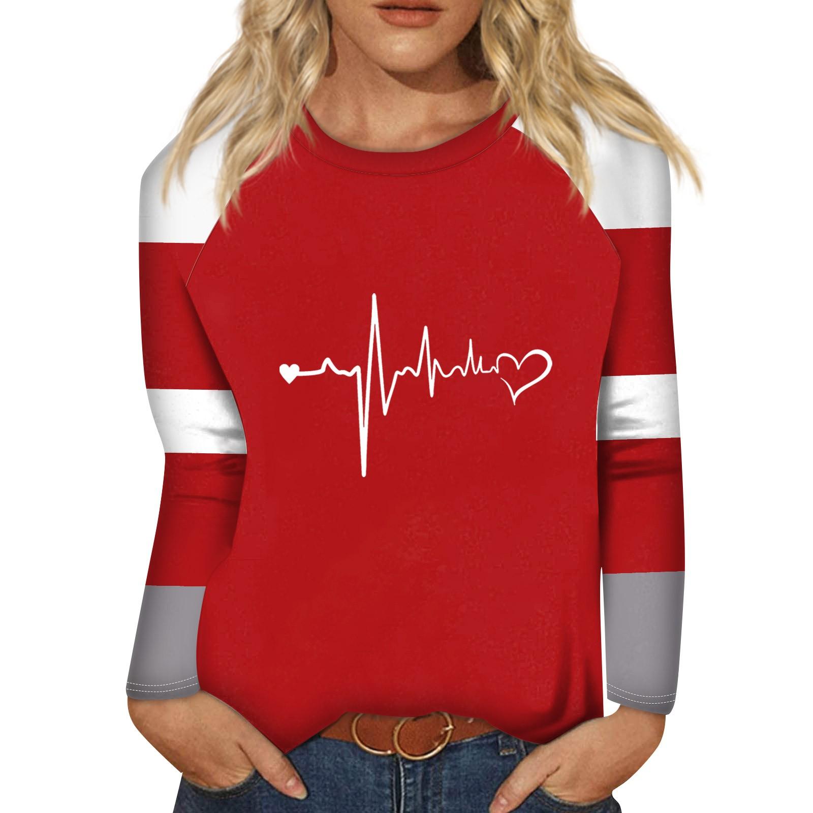 

Жіноча модна повсякденна сорочка з круглим вирізом і довгим рукавом, вільна футболка з принтом, жіночий топ S