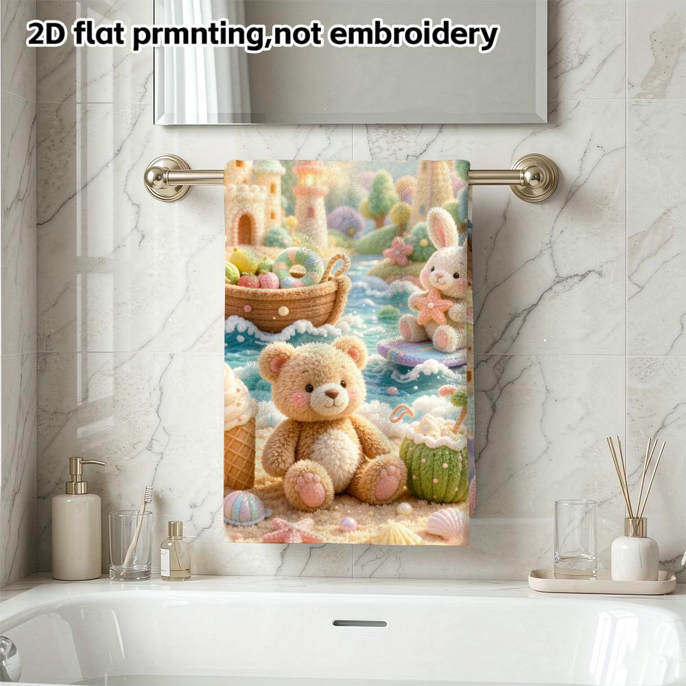Cute Beach Bear And Rabbit Print Towel, Quick Dry Absorbent Towel for Shower And Travel