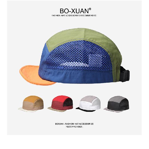 Summer mesh cap, breathable and quick-drying, short-brimmed baseball cap with color-blocked soft top, suitable for outdoor sports and sun protection