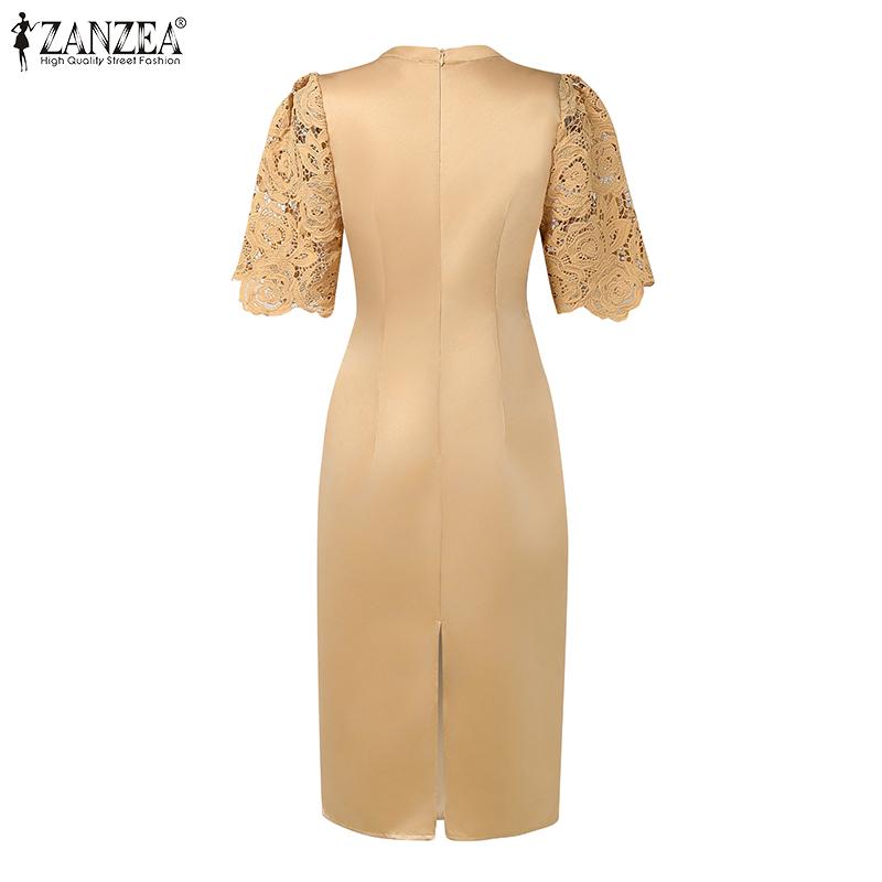 ZANZEA Vestido informal de verano de manga corta con encaje y patchwork para mujer