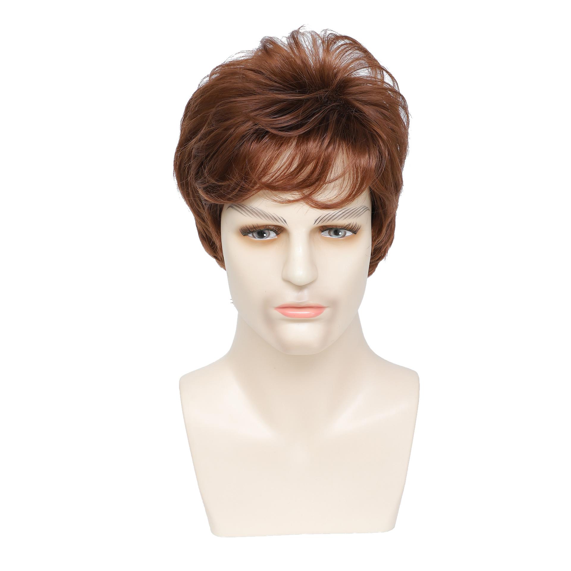 

Мужские многослойные волосы с челкой Короткие синтетические смешанные русо-коричневые парики для мужчин на каждый день, для косплея, для вечеринок, термостойкое волокно румяный коричневого