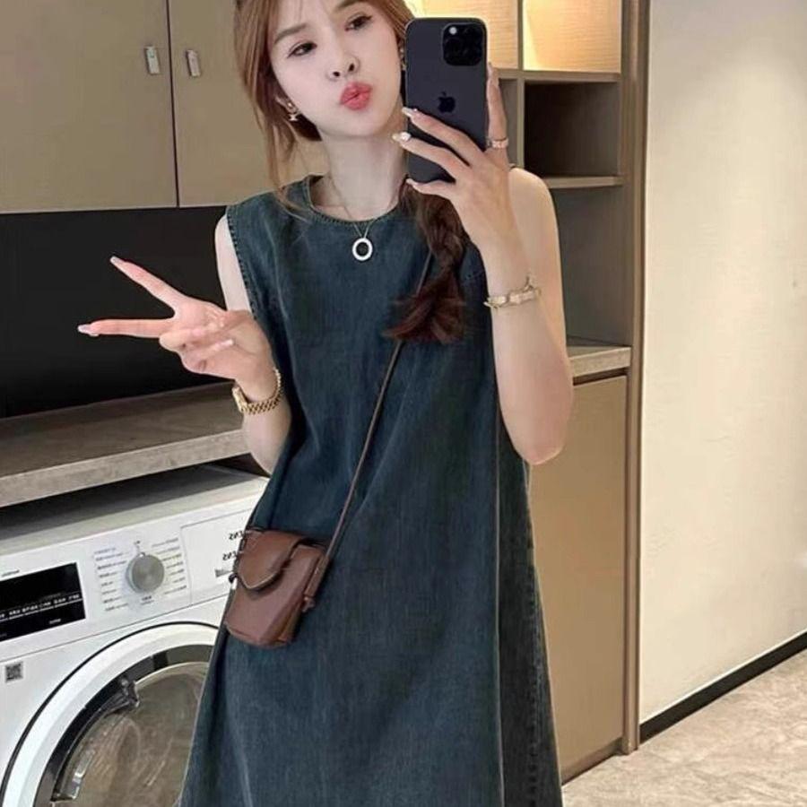 Korean Style Sleeveless Retro Denim Vest Dress for Women S