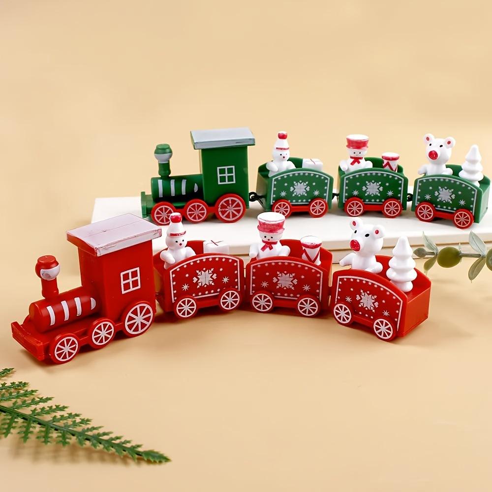 Snowman Christmas Train Ornament Mini Plastic Holiday Decor Small Xmas Train Set for Home Tabletop Festive Embellishments