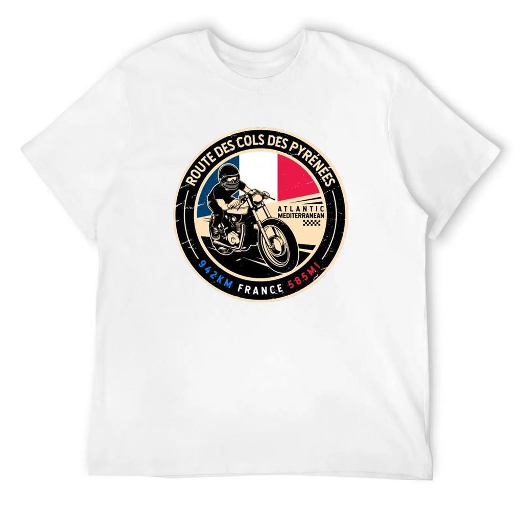 Route des Cols Pyrenäen Motorrad T-Shirt schwere Qualität kundenspezifische Sportfans Top Anime-Shirts Herren