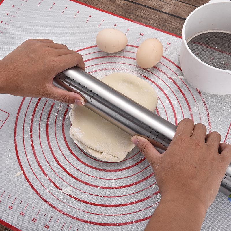 17-Inch Stainless Steel Adjustable Rolling Pin with Scale, Kneading and Dough Pads