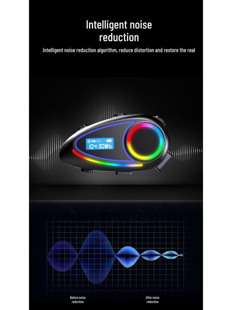 K18 Bluetooth Motorcycle Helmet Headset with LCD Screen, FM Radio, EQ Sound Settings, and Power Display.
