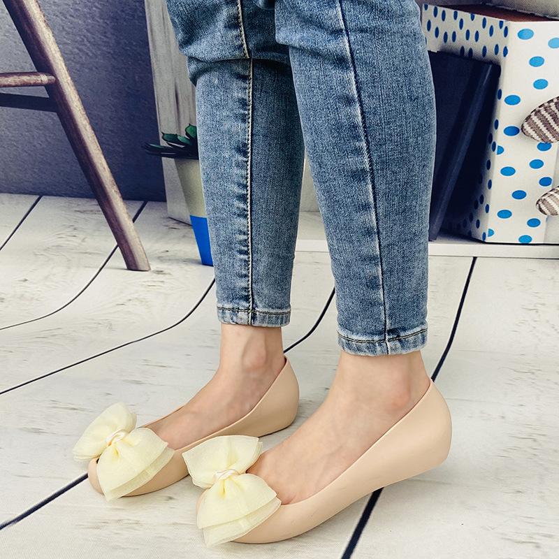 Summer Shoes Shoes Women'S Shoes Bow Flat Bottom Shallow Mouth Fish Mouth Mesh Jelly Single Shoes Sandals
