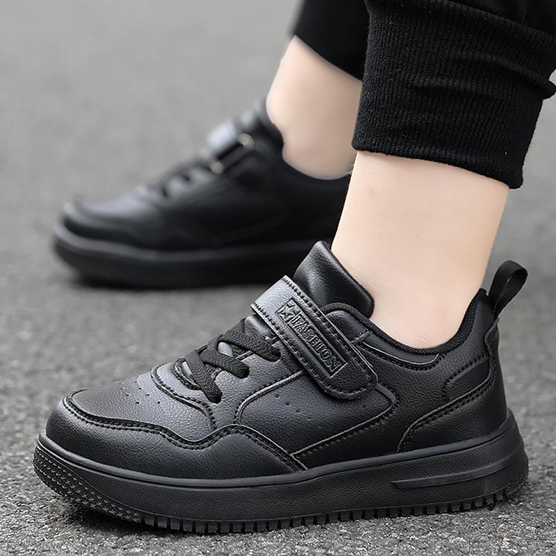 Black Kids Shoes Sports Running Casual Walking Student Fashion New Leather Children's Sneakers Breathable Soft Child Outdoor